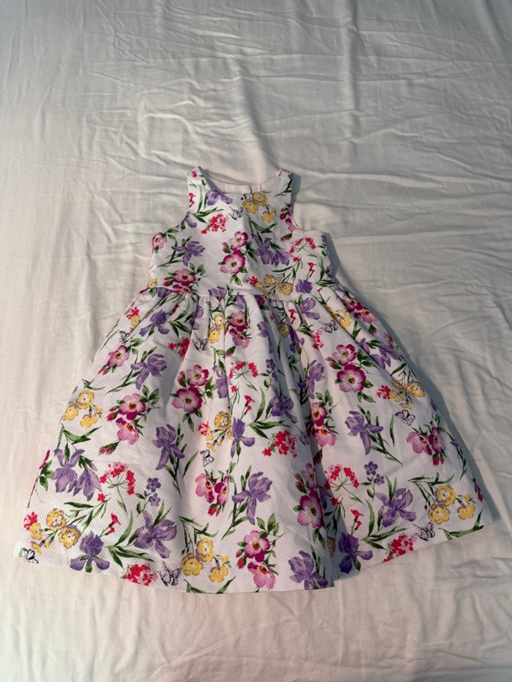 Janie and Jack White Floral Fit-and-Flare Dress with Purple, Pink, Yellow Blooms